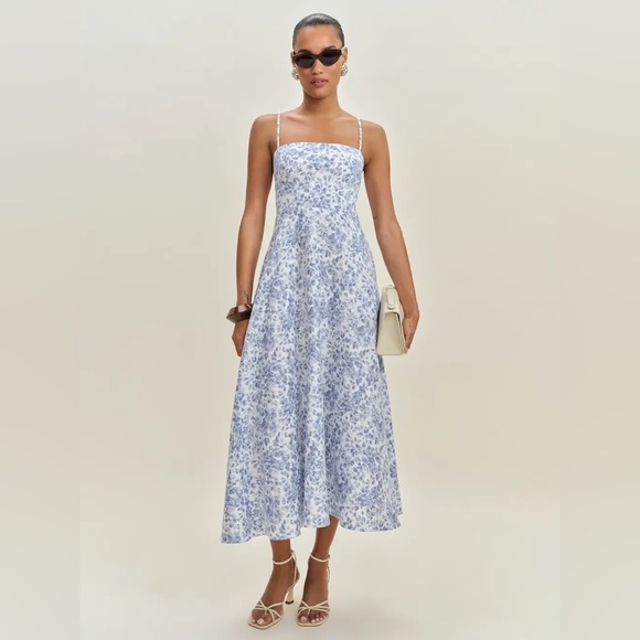 Reformation Dresses & Skirts - Reformation Monette Linen Dress Blue - Size 6